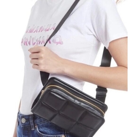 Amanda Uprichard Belt Bag Black Vegan Leather Gold Hardware Travel‎ Purse New - Picture 13 of 13